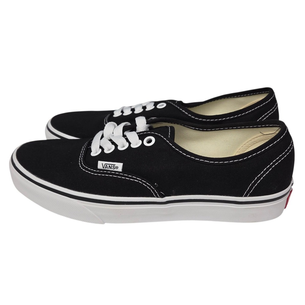 Vans Authentic Shoes Womens 8 Mens 6.5 Black White Canvas Low Top  Sneakers NWB - Picture 3 of 10